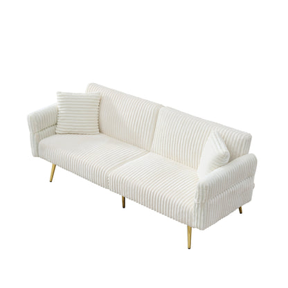 79 Corduroy Foldable Sofa Bed with 3-Position Armrests, High-Resilience Foam, and Metal Legs