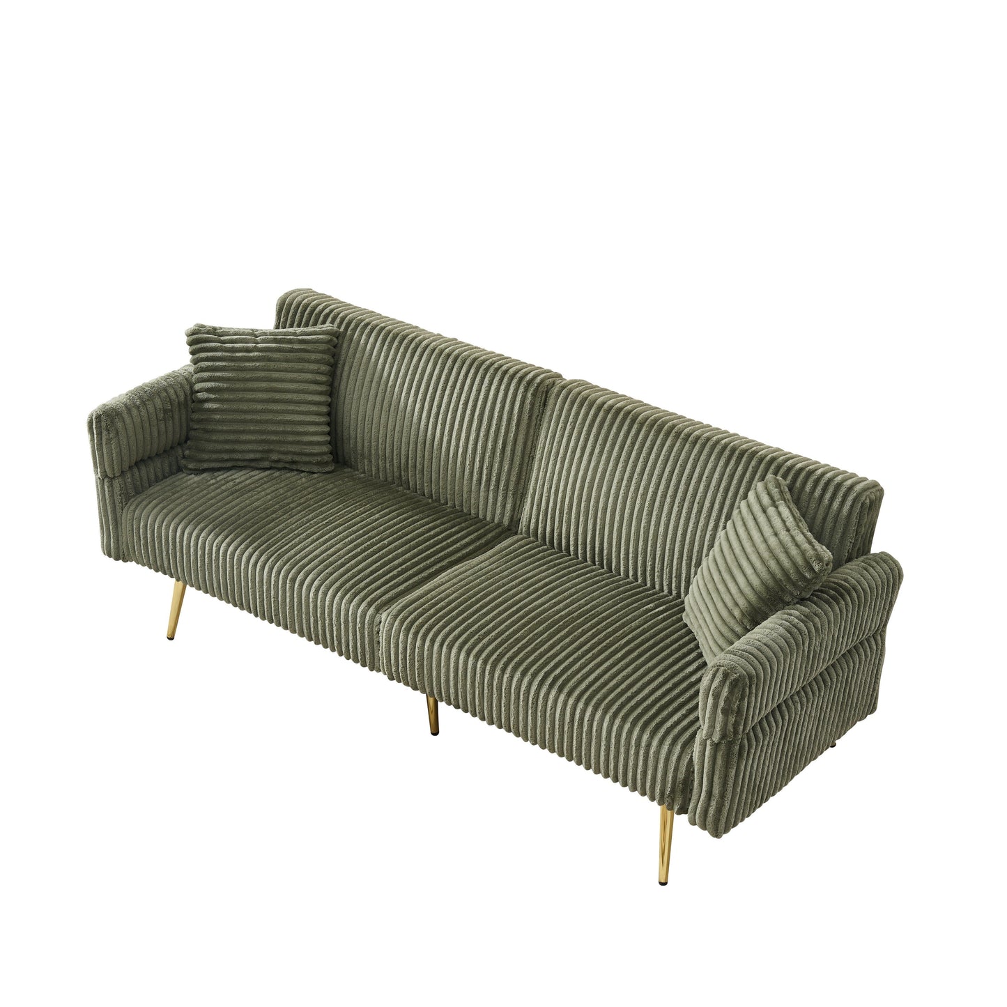 79 Corduroy Foldable Sofa Bed with 3-Position Armrests, High-Resilience Foam, and Metal Legs