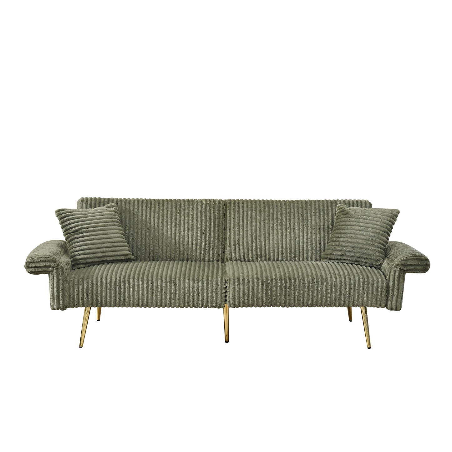 79 Corduroy Foldable Sofa Bed with 3-Position Armrests, High-Resilience Foam, and Metal Legs