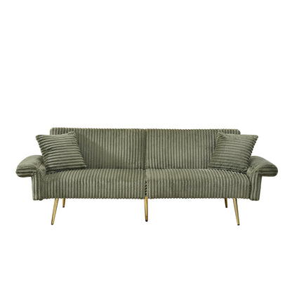79 Corduroy Foldable Sofa Bed with 3-Position Armrests, High-Resilience Foam, and Metal Legs