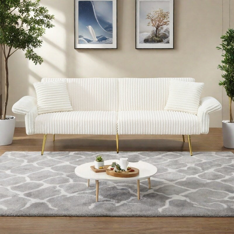 79 Corduroy Foldable Sofa Bed with 3-Position Armrests, High-Resilience Foam, and Metal Legs