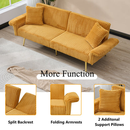 79 Corduroy Foldable Sofa Bed with 3-Position Armrests, High-Resilience Foam, and Metal Legs