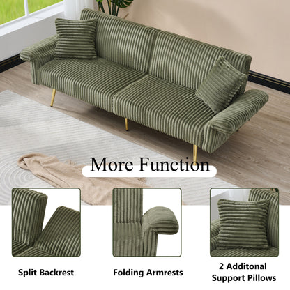 79 Corduroy Foldable Sofa Bed with 3-Position Armrests, High-Resilience Foam, and Metal Legs