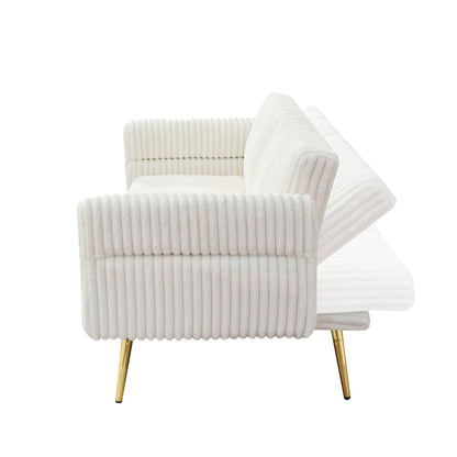 79 Corduroy Foldable Sofa Bed with 3-Position Armrests, High-Resilience Foam, and Metal Legs