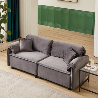 79 Velvet 3 Seater Recliner Sofa Couch with 2 Pillows, Solid Wood Frame, and Sinuous Springs