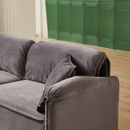 79 Velvet 3 Seater Recliner Sofa Couch with 2 Pillows, Solid Wood Frame, and Sinuous Springs