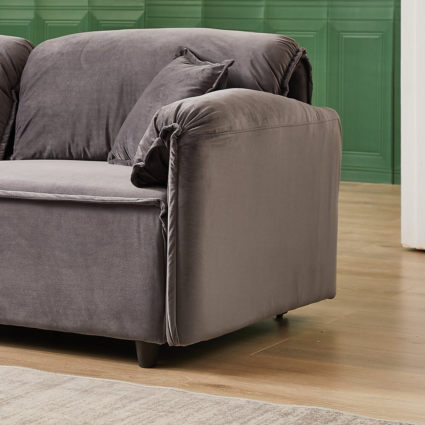 79 Velvet 3 Seater Recliner Sofa Couch with 2 Pillows, Solid Wood Frame, and Sinuous Springs