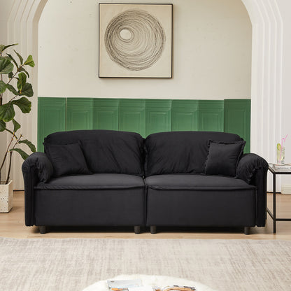 79 Velvet 3 Seater Recliner Sofa Couch with 2 Pillows, Solid Wood Frame, and Sinuous Springs