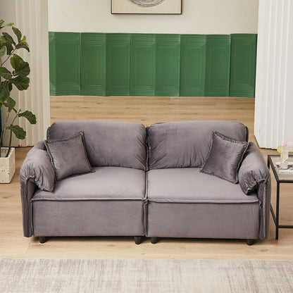 79 Velvet 3 Seater Recliner Sofa Couch with 2 Pillows, Solid Wood Frame, and Sinuous Springs
