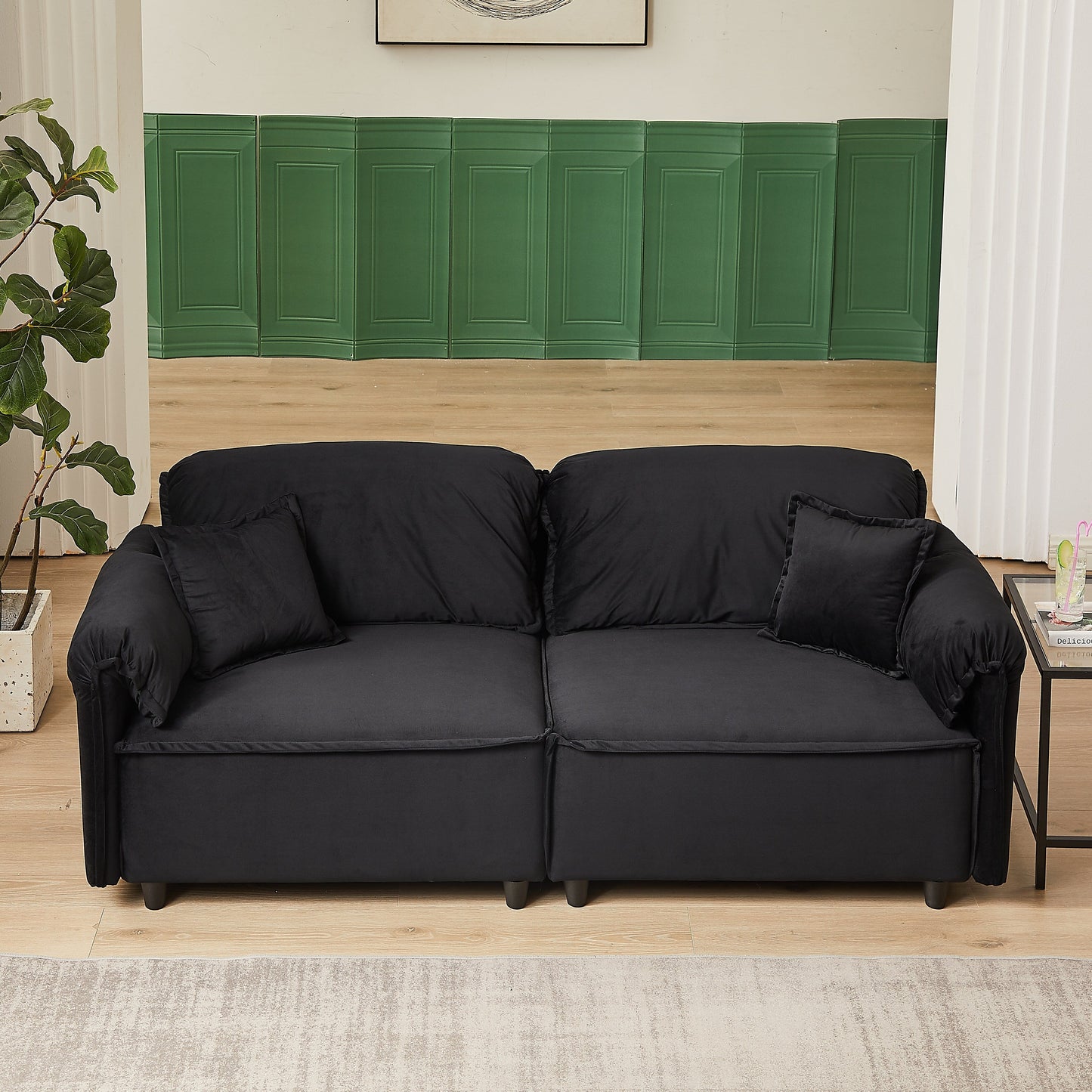 79 Velvet 3 Seater Recliner Sofa Couch with 2 Pillows, Solid Wood Frame, and Sinuous Springs