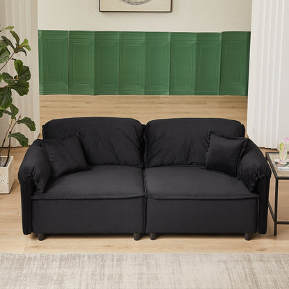 79 Velvet 3 Seater Recliner Sofa Couch with 2 Pillows, Solid Wood Frame, and Sinuous Springs