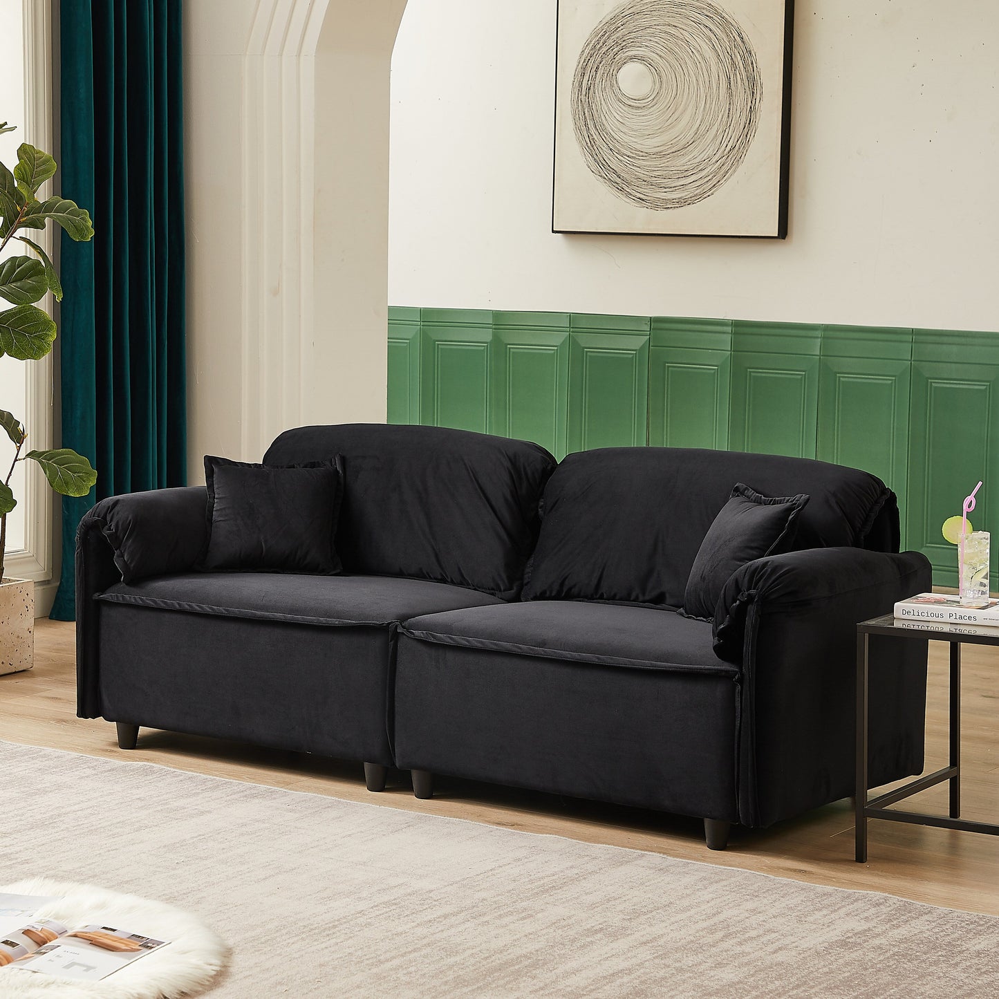 79 Velvet 3 Seater Recliner Sofa Couch with 2 Pillows, Solid Wood Frame, and Sinuous Springs