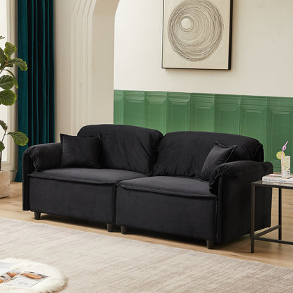 79 Velvet 3 Seater Recliner Sofa Couch with 2 Pillows, Solid Wood Frame, and Sinuous Springs
