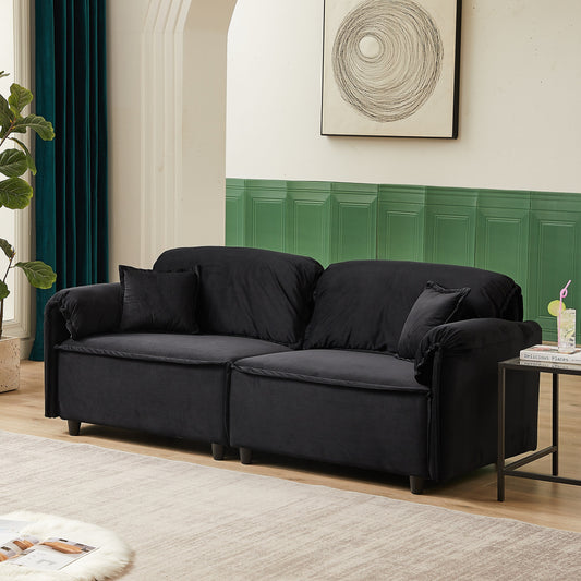 79 Velvet 3 Seater Recliner Sofa Couch with 2 Pillows, Solid Wood Frame, and Sinuous Springs
