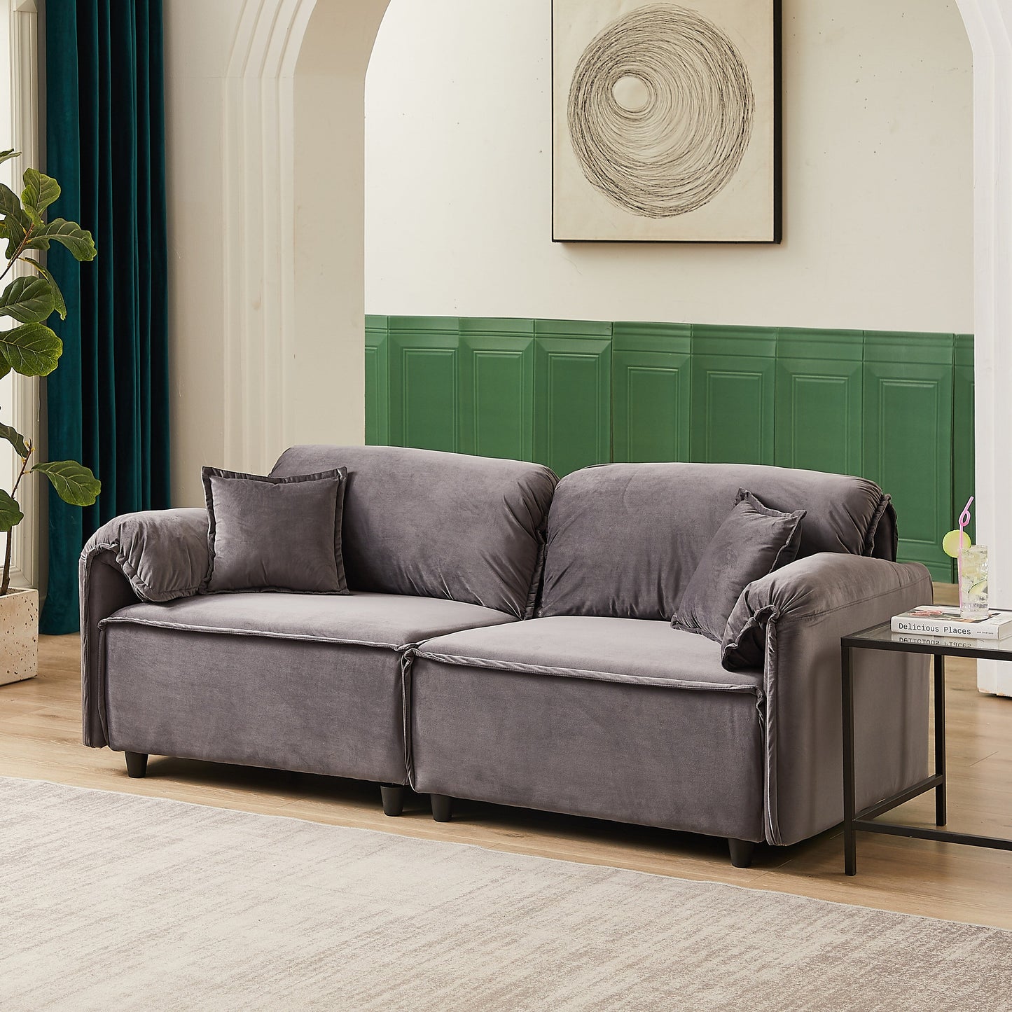 79 Velvet 3 Seater Recliner Sofa Couch with 2 Pillows, Solid Wood Frame, and Sinuous Springs