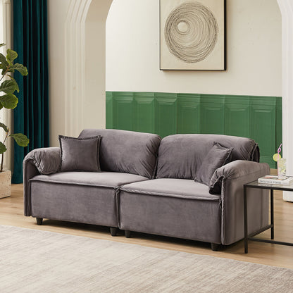 79 Velvet 3 Seater Recliner Sofa Couch with 2 Pillows, Solid Wood Frame, and Sinuous Springs