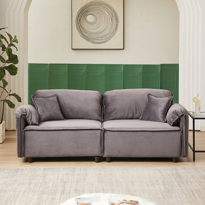 79 Velvet 3 Seater Recliner Sofa Couch with 2 Pillows, Solid Wood Frame, and Sinuous Springs