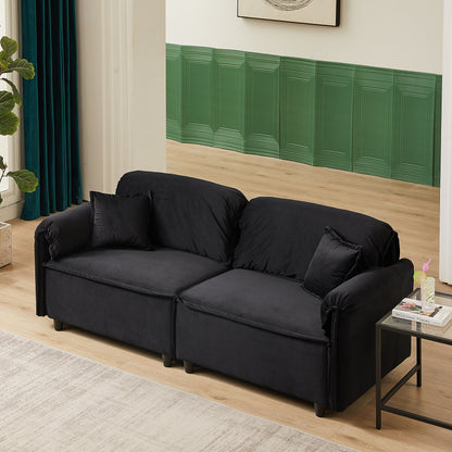 79 Velvet 3 Seater Recliner Sofa Couch with 2 Pillows, Solid Wood Frame, and Sinuous Springs