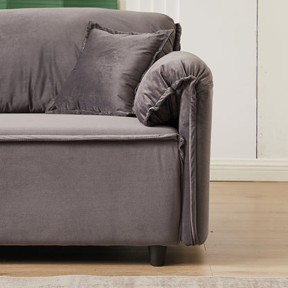 79 Velvet 3 Seater Recliner Sofa Couch with 2 Pillows, Solid Wood Frame, and Sinuous Springs