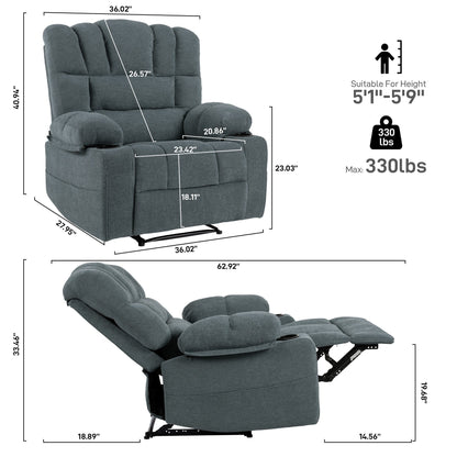 8 Point Massage Recliner Chair Sofa Heavy Duty Lounge Chair with Heating Vibration, Adjustable Backrest and Cup Holders
