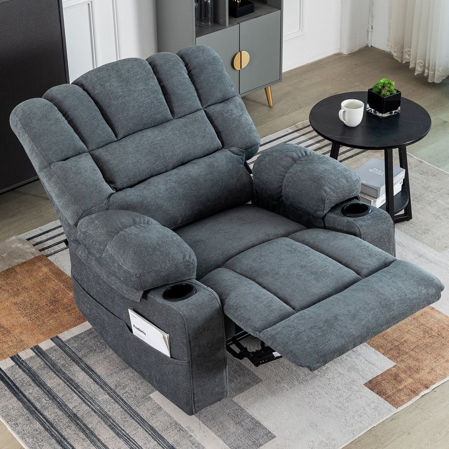 8 Point Massage Recliner Chair Sofa Heavy Duty Lounge Chair with Heating Vibration, Adjustable Backrest and Cup Holders