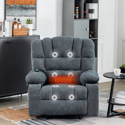 8 Point Massage Recliner Chair Sofa Heavy Duty Lounge Chair with Heating Vibration, Adjustable Backrest and Cup Holders
