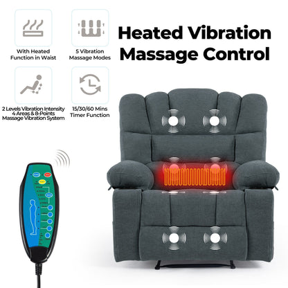 8 Point Massage Recliner Chair Sofa Heavy Duty Lounge Chair with Heating Vibration, Adjustable Backrest and Cup Holders