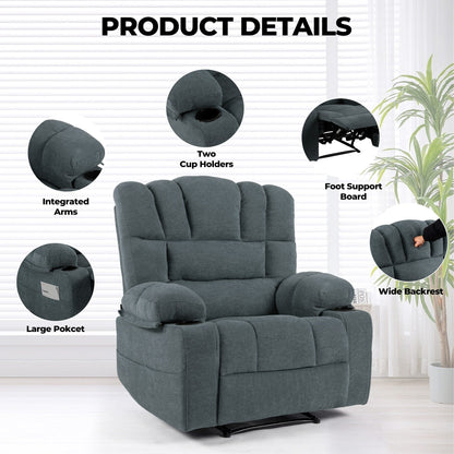 8 Point Massage Recliner Chair Sofa Heavy Duty Lounge Chair with Heating Vibration, Adjustable Backrest and Cup Holders
