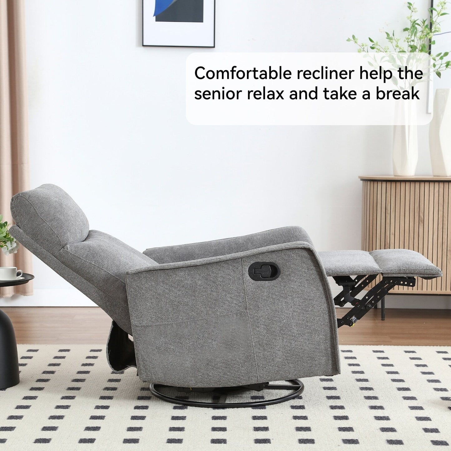 8 Point Vibration 360° Swivel Massage Chair, Adjustable Backrest Manual Recliner Chair with Massage and Lumbar Heating
