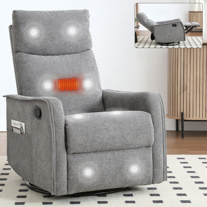 8 Point Vibration 360° Swivel Massage Chair, Adjustable Backrest Manual Recliner Chair with Massage and Lumbar Heating