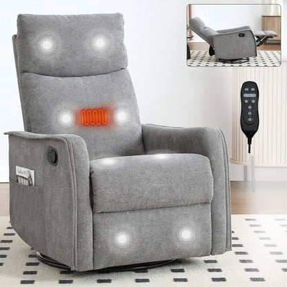 8 Point Vibration 360° Swivel Massage Chair, Adjustable Backrest Manual Recliner Chair with Massage and Lumbar Heating