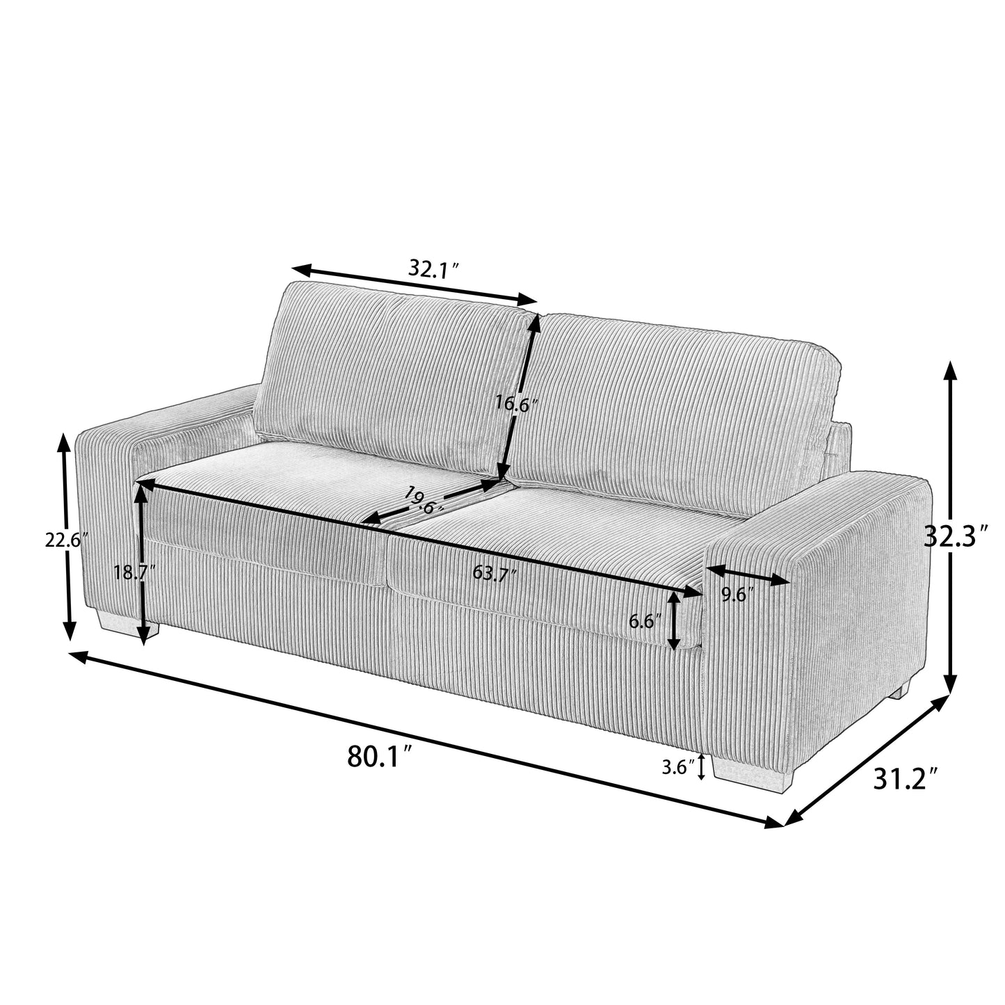 80.1 Wide Linen Corduroy Loveseat Living Room Sofa Couch