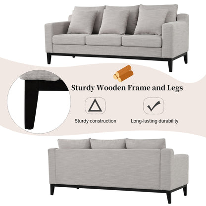 80.5 Polyester 3-Seater Sofa,Solid Wood Trim - Premium Comfort for Living Room or Study