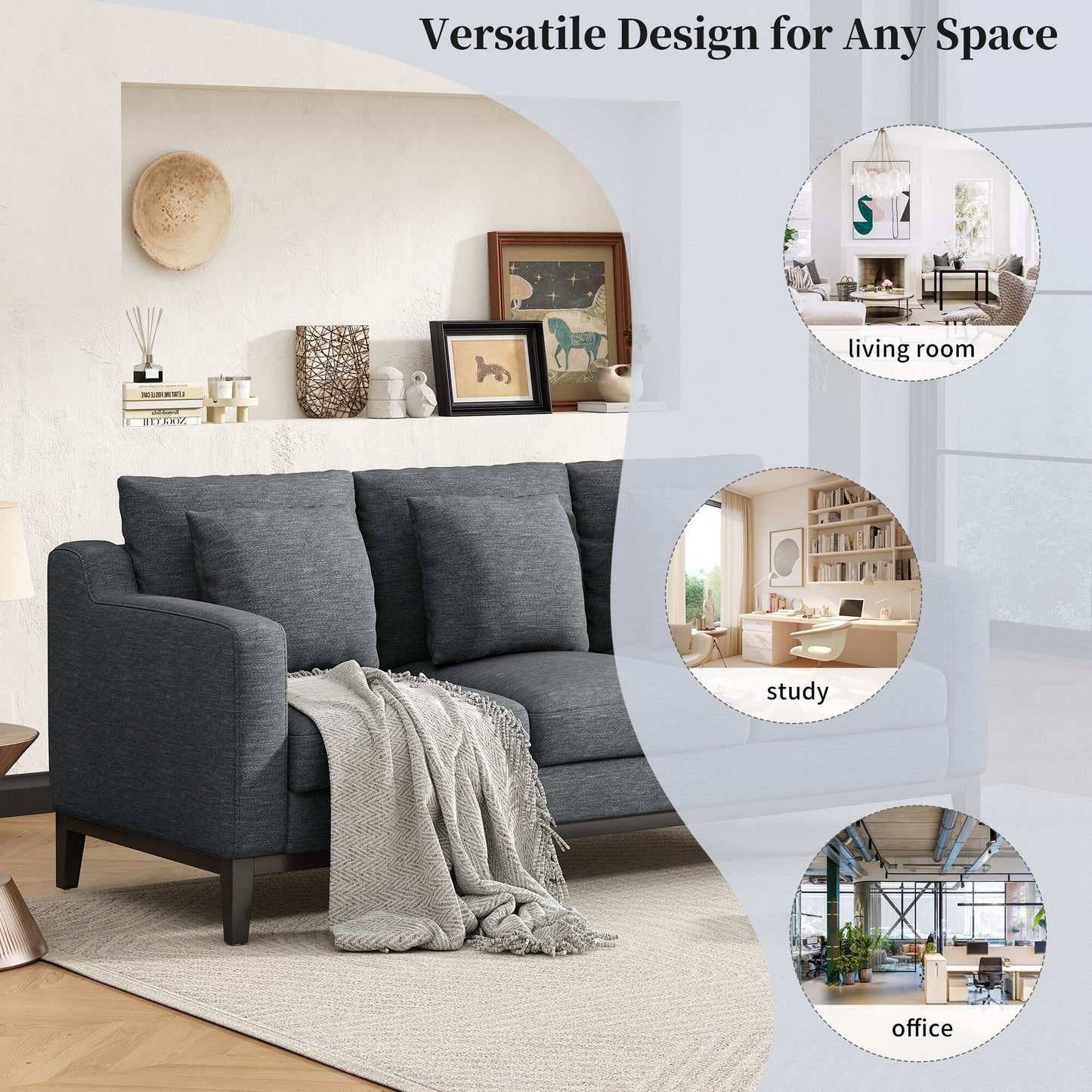 80.5 Polyester 3-Seater Sofa,Solid Wood Trim - Premium Comfort for Living Room or Study