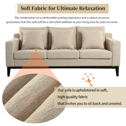 80.5 Polyester 3-Seater Sofa,Solid Wood Trim - Premium Comfort for Living Room or Study
