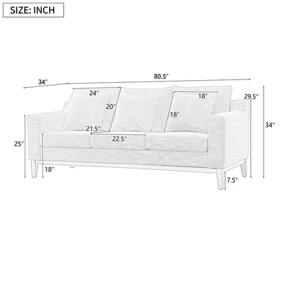 80.5 Polyester 3-Seater Sofa,Solid Wood Trim - Premium Comfort for Living Room or Study