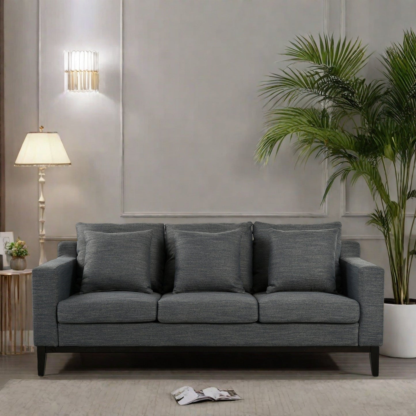 80.5 Polyester 3-Seater Sofa,Solid Wood Trim - Premium Comfort for Living Room or Study