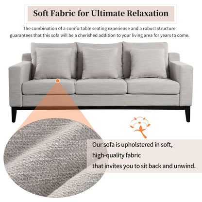 80.5 Polyester 3-Seater Sofa,Solid Wood Trim - Premium Comfort for Living Room or Study