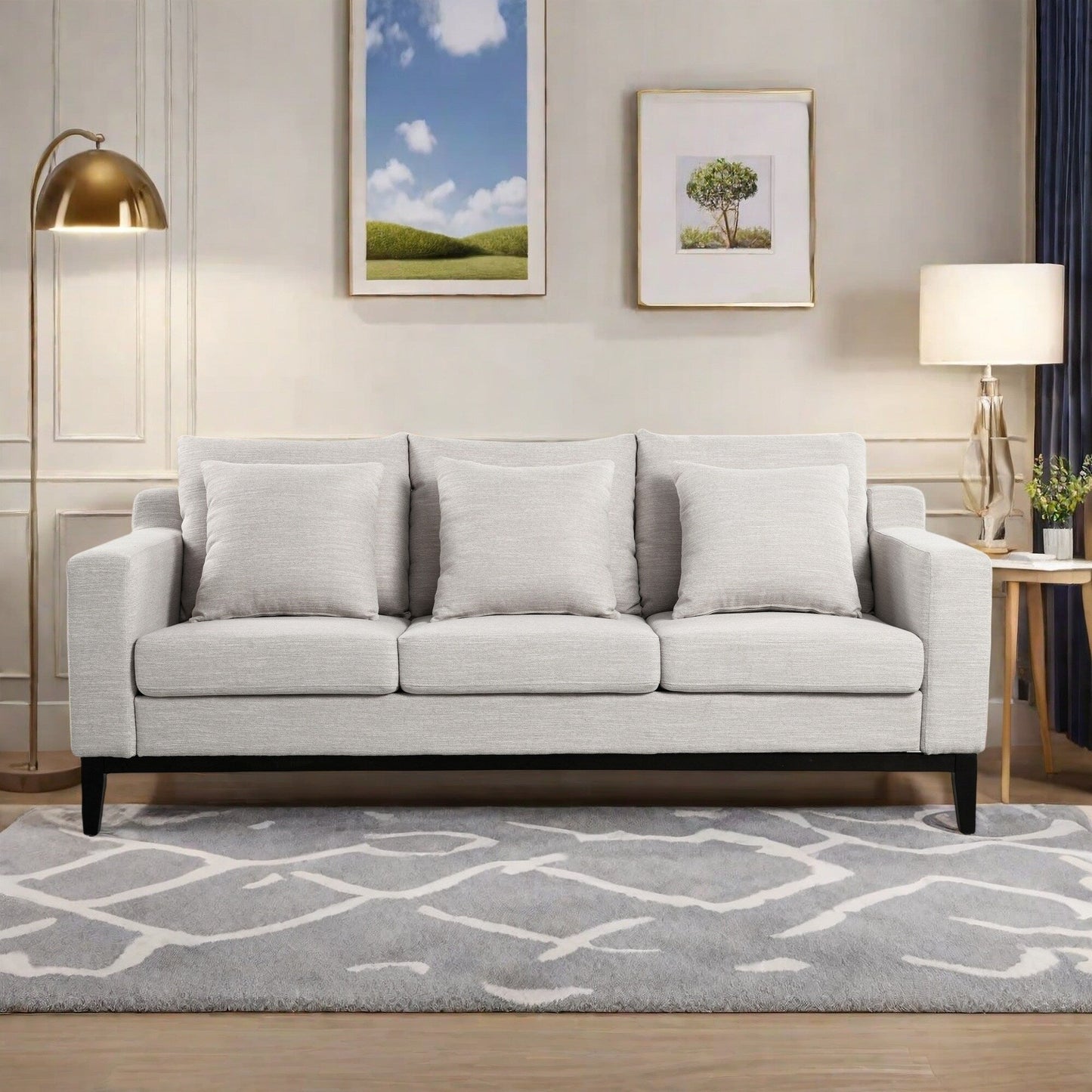80.5 Polyester 3-Seater Sofa,Solid Wood Trim - Premium Comfort for Living Room or Study