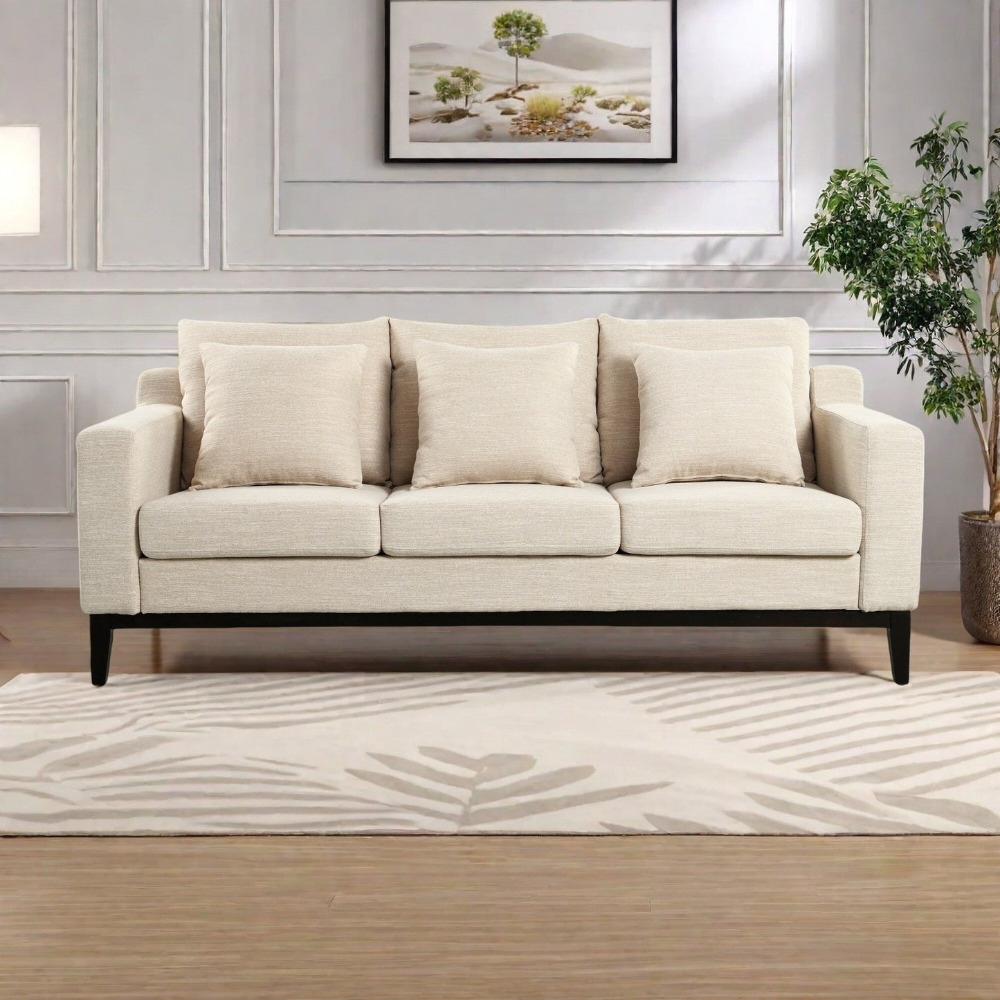 80.5 Polyester 3-Seater Sofa,Solid Wood Trim - Premium Comfort for Living Room or Study