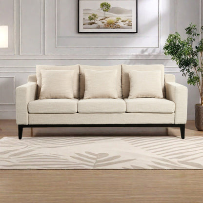 80.5 Polyester 3-Seater Sofa,Solid Wood Trim - Premium Comfort for Living Room or Study