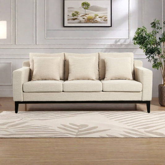 80.5 Polyester 3-Seater Sofa,Solid Wood Trim - Premium Comfort for Living Room or Study