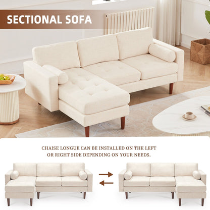 80 Linen L-Shaped 3-Seater Sectional Sofa with Reversible Chaise, Tufted Seat Cushion, and Sturdy Wood Frame