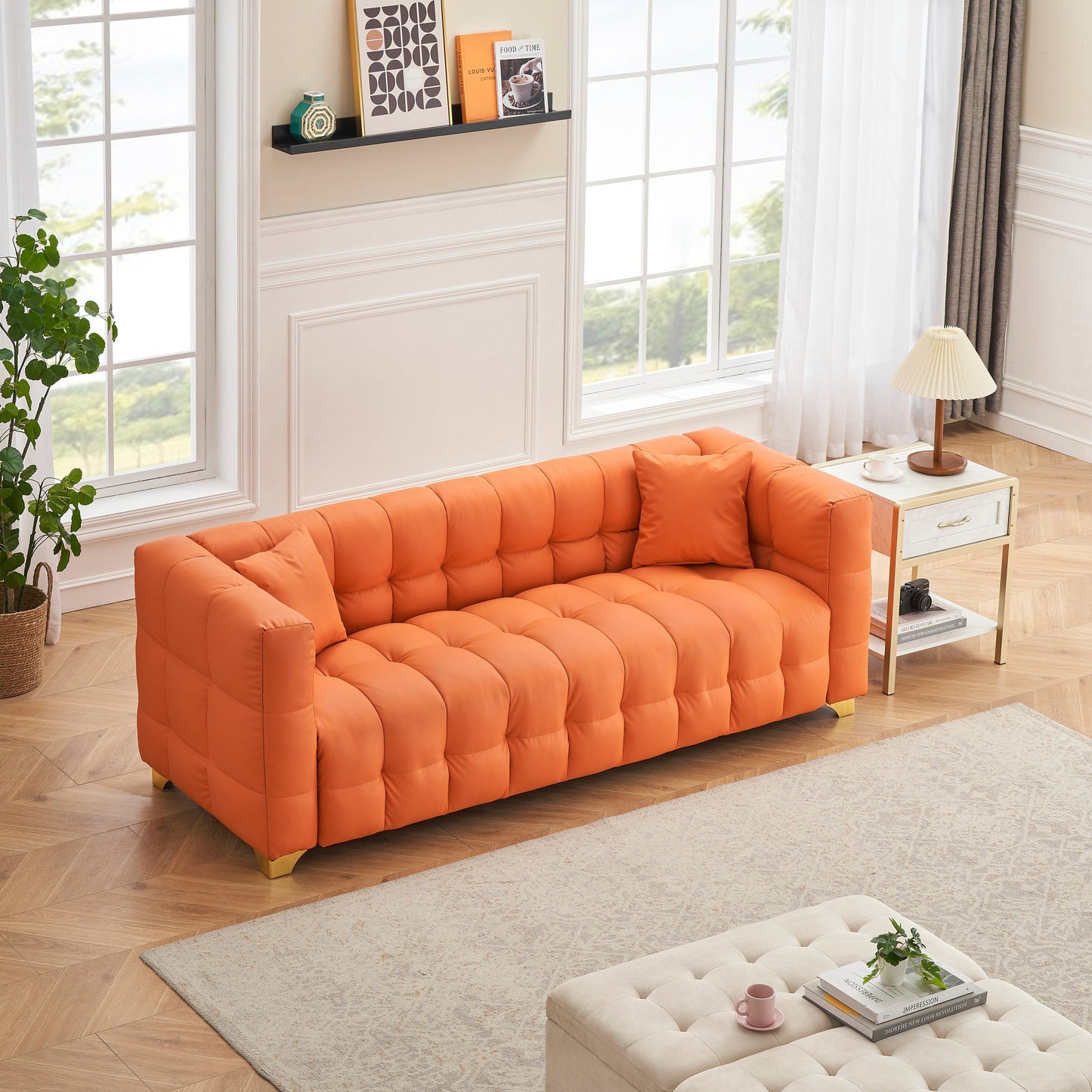 80 Orange 3-Seat Tech Fabric Sofa Waterproof Stain-Proof Anti-Cat Paw