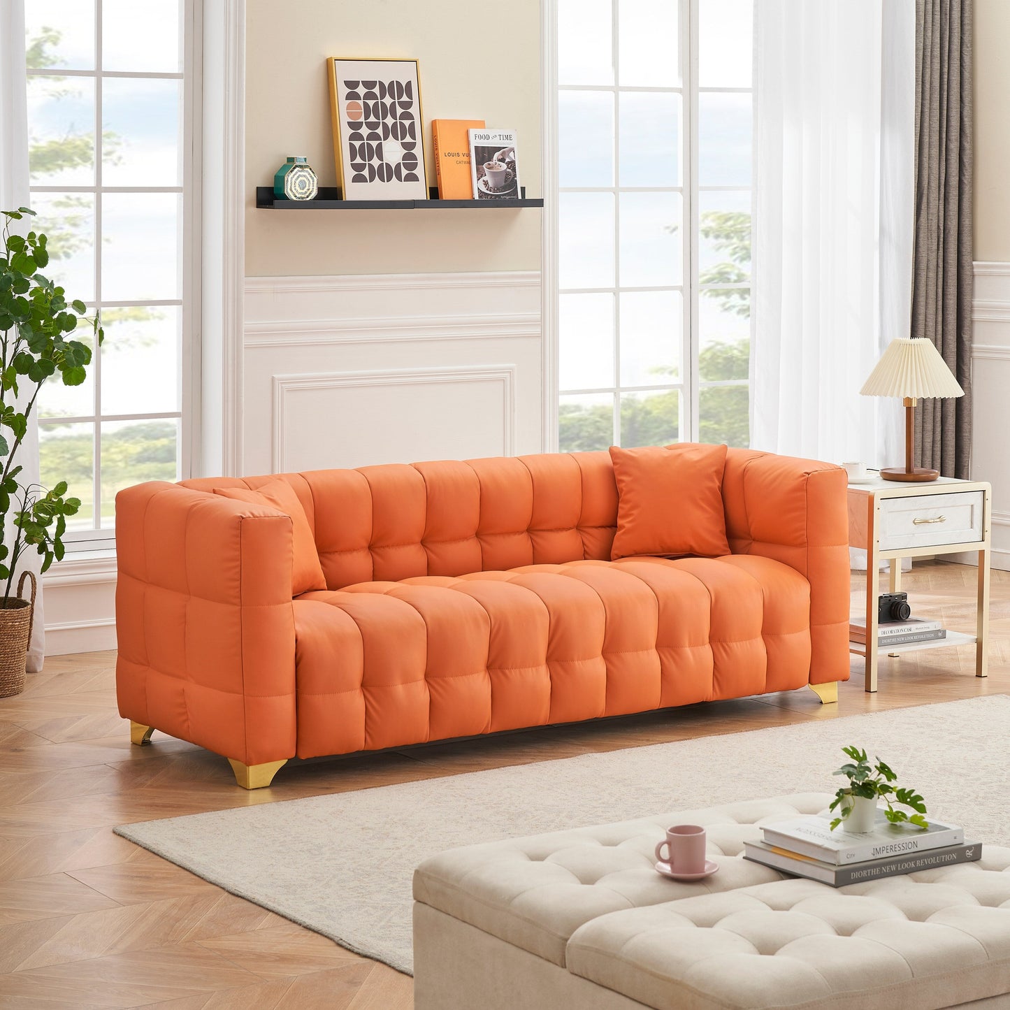 80 Orange 3-Seat Tech Fabric Sofa Waterproof Stain-Proof Anti-Cat Paw