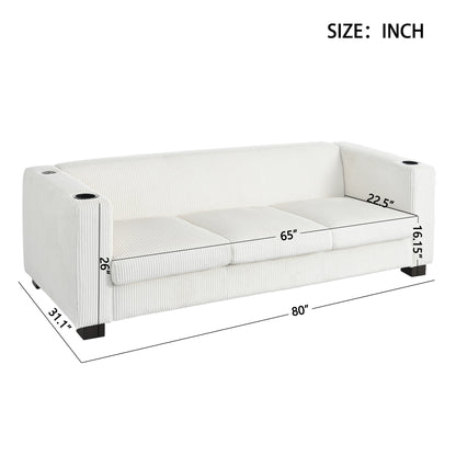 80 Solid Wood 3-Seater Sofa with 2 USB ports and two cup holders