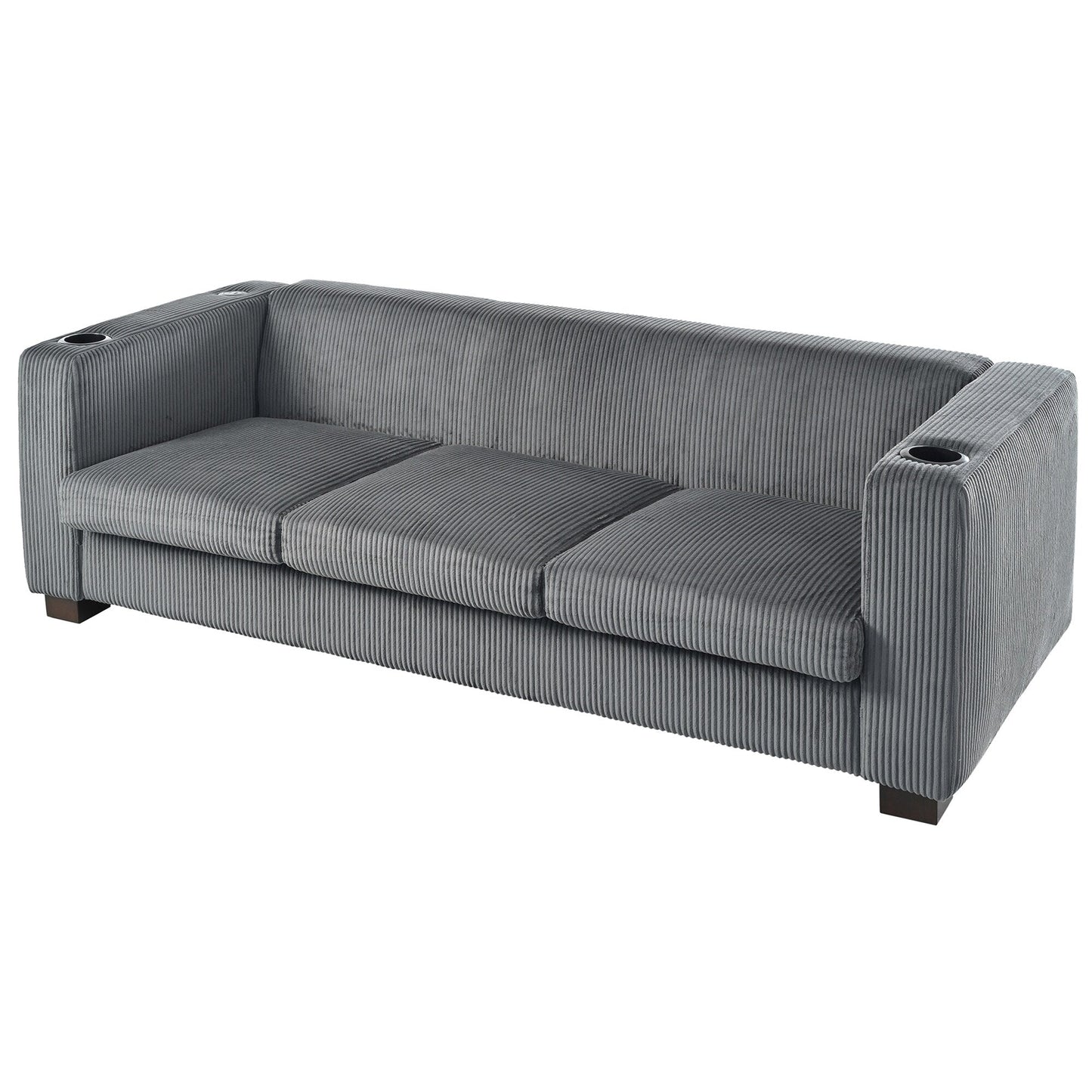 80 Solid Wood 3-Seater Sofa with 2 USB ports and two cup holders