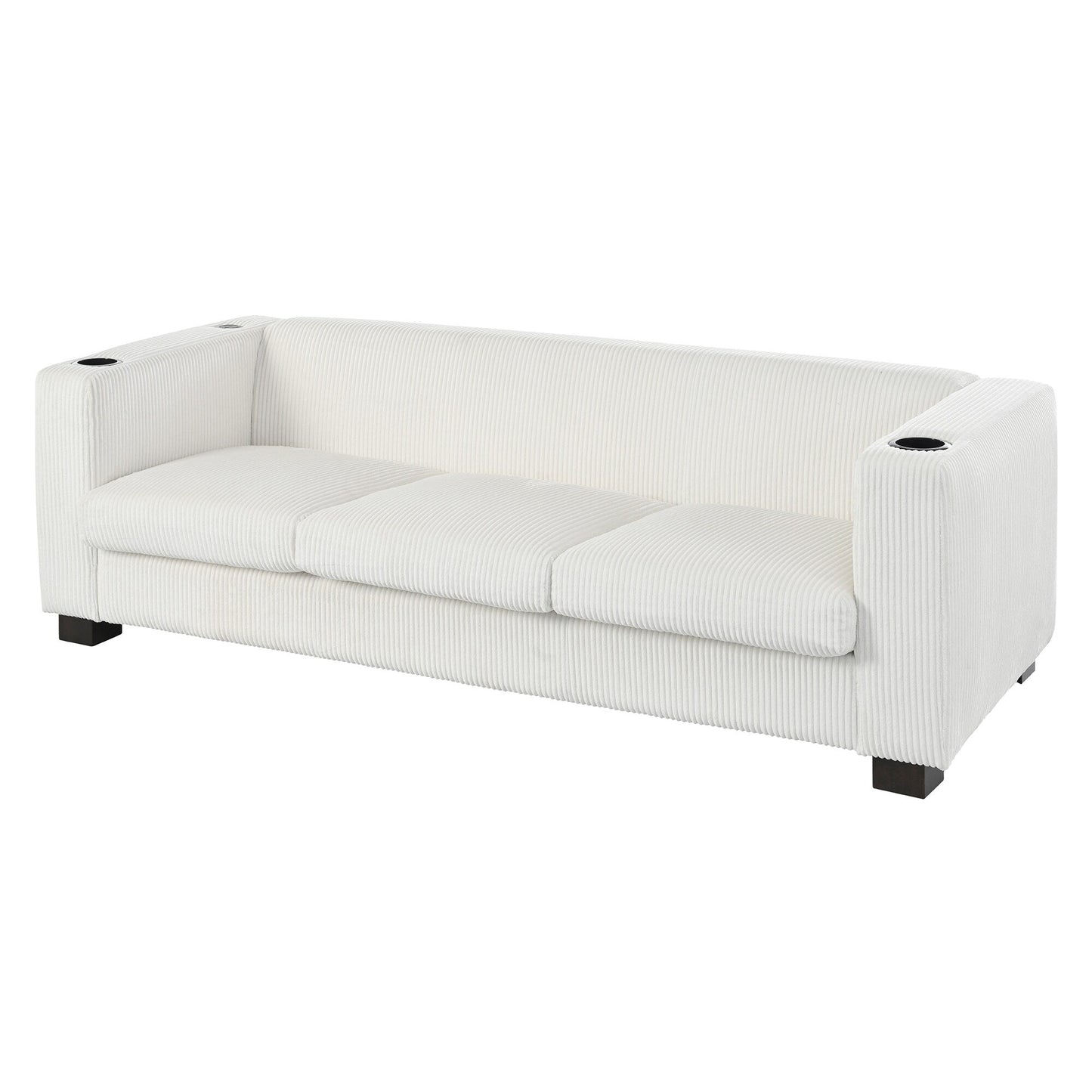 80 Solid Wood 3-Seater Sofa with 2 USB ports and two cup holders