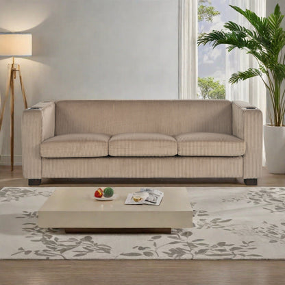 80 Solid Wood 3-Seater Sofa with 2 USB ports and two cup holders
