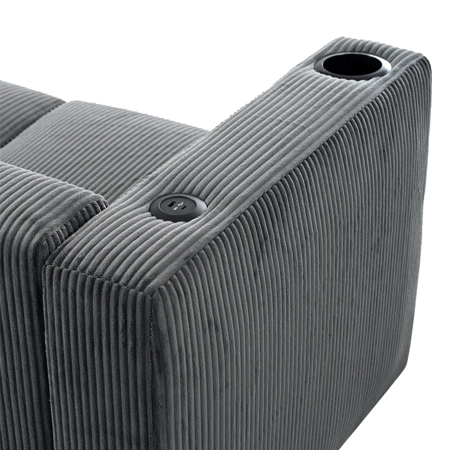 80 Solid Wood 3-Seater Sofa with 2 USB ports and two cup holders